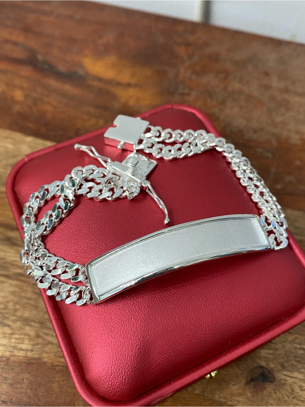 925 Sterling Silver Double Curb Chain ID Bracelet